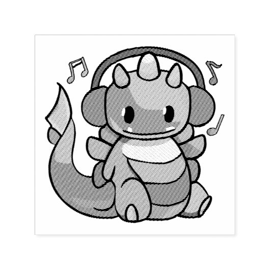 Ein glücklicher Drache mit Kopfhörern, der Musik h Permastempel (Design)