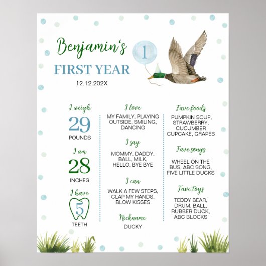 Ein glücklicher Duck Boy Erste-Jahr-Meilenstein-Po Poster (Vorne)