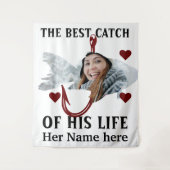 Ein glücklicher Fischer, der ein Paar Fische zusam Wandteppich (Vorderseite)