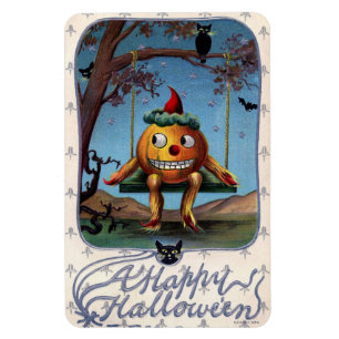 Ein glücklicher Halloween-Kürbis auf der Schaukel Magnet