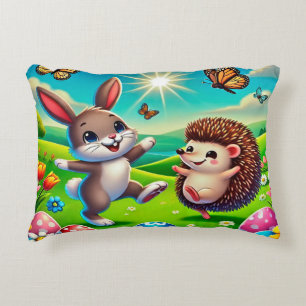 Ein glücklicher Hase und Igel Dekokissen
