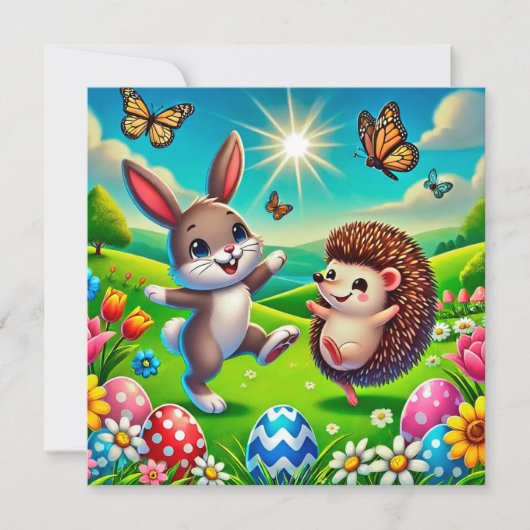 Ein glücklicher Hase und Igel Feiertagskarte (Vorderseite)