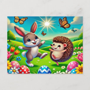 Ein glücklicher Hase und Igel Postkarte