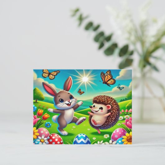 Ein glücklicher Hase und Igel Postkarte (Stehend Vorderseite)