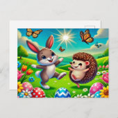Ein glücklicher Hase und Igel Postkarte (Vorne/Hinten)