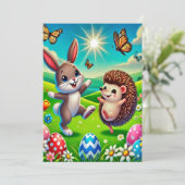 Ein glücklicher Hase und Igel Save The Date (Stehend Vorderseite)