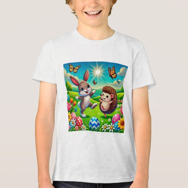 Ein glücklicher Hase und Igel Tri-Blend Shirt (Vorderseite)
