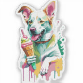 Ein glücklicher Hund, der ein Eis isst Aufkleber (Vorderseite)
