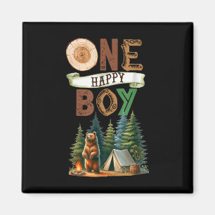 Ein glücklicher Junge Camper Erster Geburtstag Cam Magnet