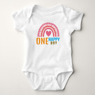Ein glücklicher Junge Regenbogen 1. Geburtstag ode Baby Strampler