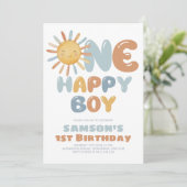 Ein glücklicher Junge Sonn 1. Geburtstag Einladung (Stehend Vorderseite)