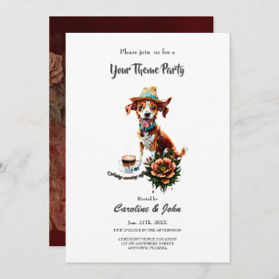 Ein glücklicher Karikaturenhund in einem Sommerhut Einladung