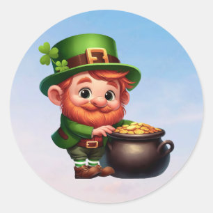 Ein glücklicher Kobold am St. Patrick's Day Runder Aufkleber