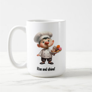 Ein glücklicher Koch für die Kamera Kaffeetasse