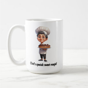 Ein glücklicher Koch für die Kamera Kaffeetasse