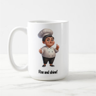 Ein glücklicher Koch für die Kamera Kaffeetasse