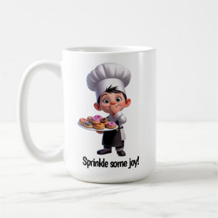 Ein glücklicher Koch für die Kamera Kaffeetasse