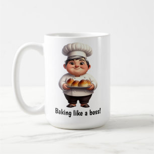 Ein glücklicher Koch für die Kamera Kaffeetasse