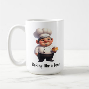 Ein glücklicher Konditor posiert für die Kamera Kaffeetasse