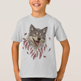 Ein glücklicher lächelnder Wolf in Federn T-Shirt