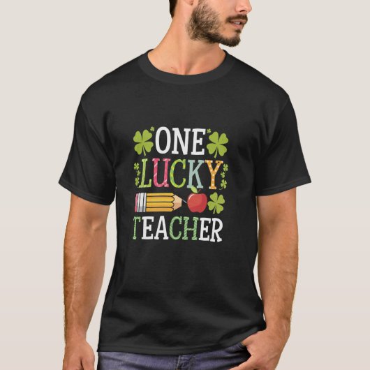 Ein glücklicher Lehrer Bleistift Apfel Kleeblatt T-Shirt (Vorderseite)