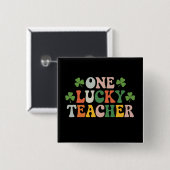 Ein glücklicher Lehrer unterrichtet Retro St Patri Button (Vorne & Hinten)