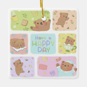 Ein glücklicher Tag: Niedliche Teddybären-Illustra Keramikornament