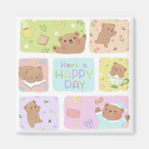Ein glücklicher Tag: Niedliche Teddybären-Illustra Magnet