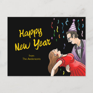 Ein glücklicher Tanz für die Neujahrsparty Feiertagspostkarte