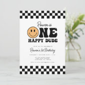 Ein glücklicher Typ 1. Geburtstag Einladung (Stehend Vorderseite)
