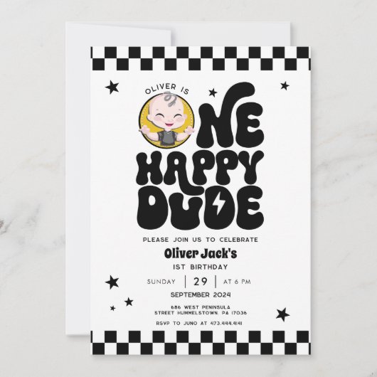 Ein glücklicher Typ 1. Geburtstag Einladung (Vorderseite)