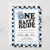 Ein glücklicher Typ | Blue Smile Face Boy 1. Gebur Einladung (Vorderseite)