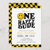Ein glücklicher Typ Gelb Lächeln Gesicht 1. Geburt Einladung (Vorne/Hinten)