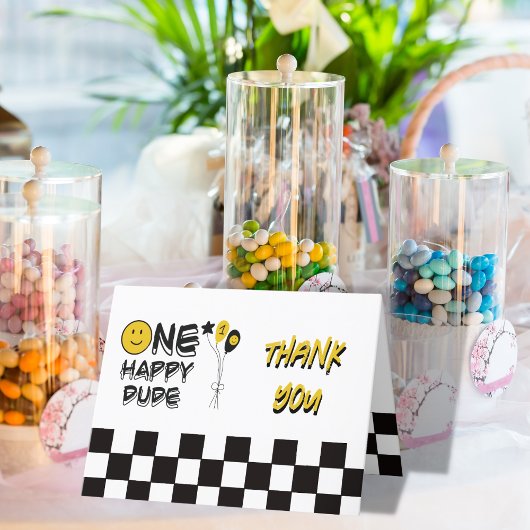 Ein glücklicher Typ Gelbes Lächeln Erster Geburtst Dankeskarte