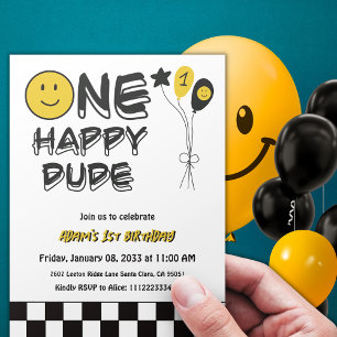 Ein glücklicher Typ Gelbes Lächeln Erster Geburtst Einladung