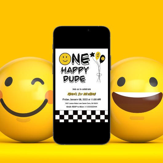 Ein glücklicher Typ Gelbes Lächeln Erster Geburtst Einladung