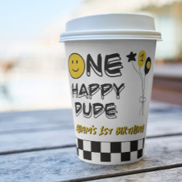 Ein glücklicher Typ Gelbes Lächeln Erster Geburtst Pappbecher