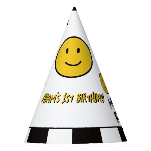 Ein glücklicher Typ Gelbes Lächeln Erster Geburtst Partyhütchen (Vorderseite)