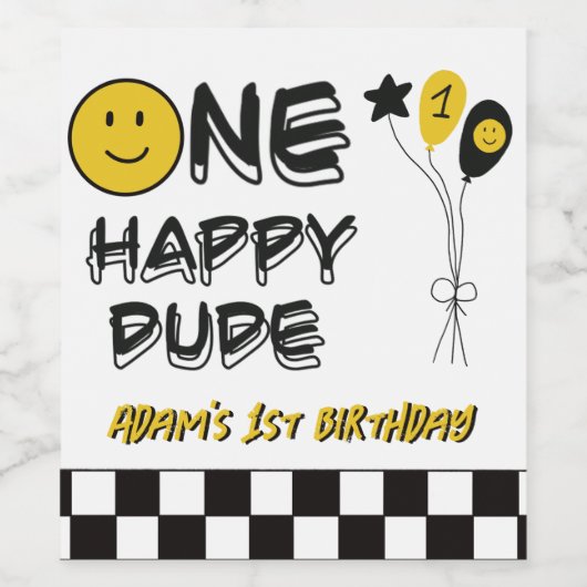 Ein glücklicher Typ Gelbes Lächeln Erster Geburtst Weinetikett (Einzelnes Label)