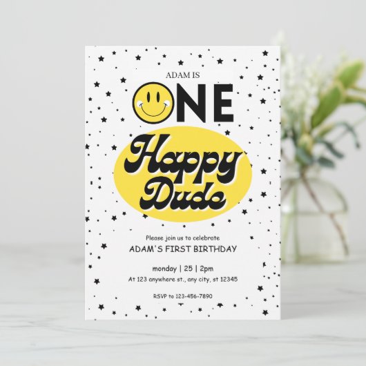 ein glücklicher Typ glücklicher Emoji 1. Geburtsta Einladung (Stehend Vorderseite)