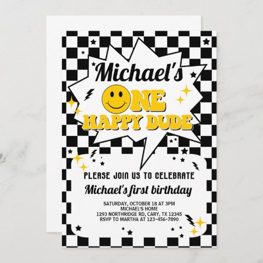 Ein glücklicher Typ Junge Einladung zum 1. Geburts (Vorne/Hinten)