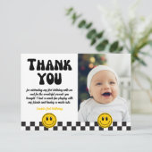 Ein glücklicher Typ lächelnd Gesicht Foto Geburtst Dankeskarte (Stehend Vorderseite)