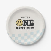 Ein glücklicher Typ lächelt Gesicht ersten Geburts Pappteller (Vorderseite)