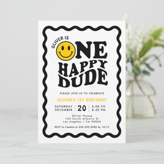 Ein glücklicher Typ | Niedlich Happy Face Boy 1. G Einladung (Stehend Vorderseite)