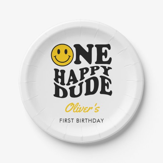 Ein glücklicher Typ Niedlich Retro Happy Face 1. G Pappteller (Vorderseite)