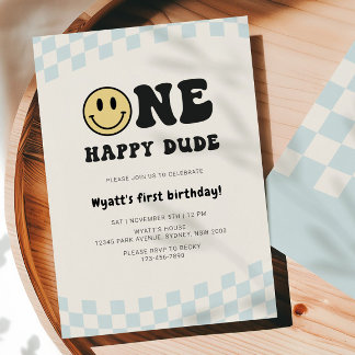 Ein glücklicher Typ Smiley 1. Geburtstag Einladung