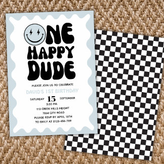 Ein glücklicher Typ Wavy Squiggly Retro Erster Geb Einladung