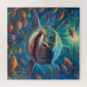 Ein glücklicher weißer Hai schwimmen - Jigsaw Puzz Puzzle (Horizontal)