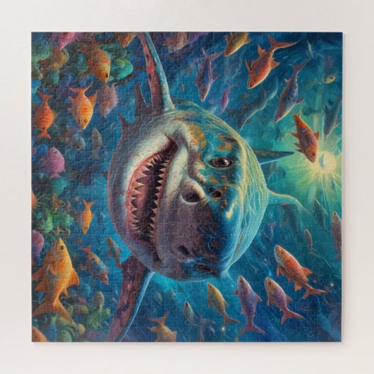 Ein glücklicher weißer Hai schwimmen - Jigsaw Puzz Puzzle (Horizontal)