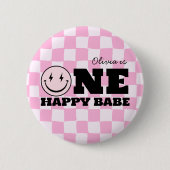 Ein glückliches Babe Pink gekreuzt Geburtstag Button (Vorderseite)